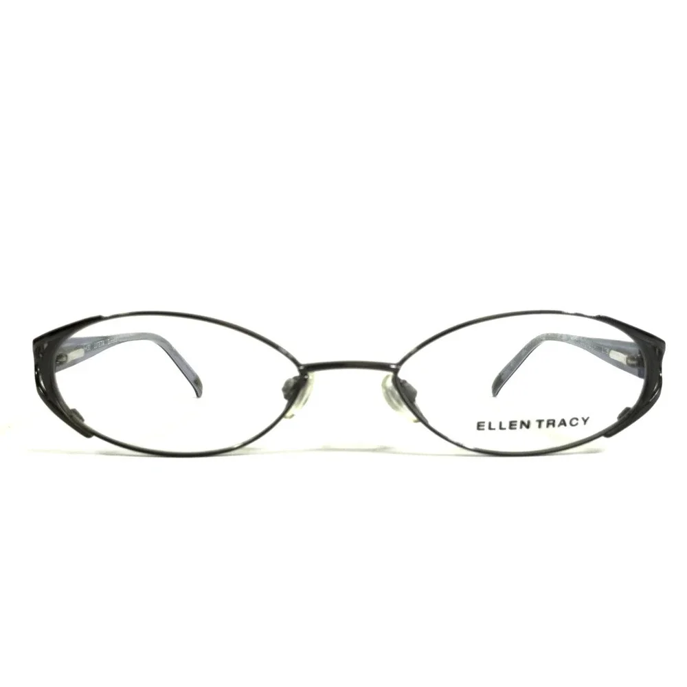 Ellen Tracy Eyeglasses Frames LUTETIA Gunmetal Gray Blue Oval Wire Rim 50-17-130